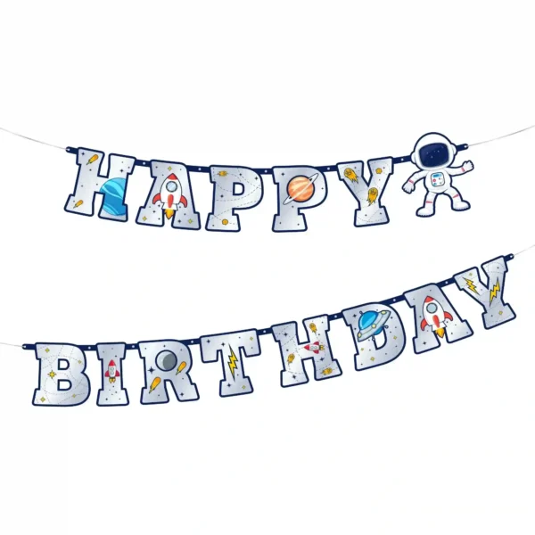Μπάνερ ''Happy Birthday'' με σχέδια διάστημα για παιδικό party.