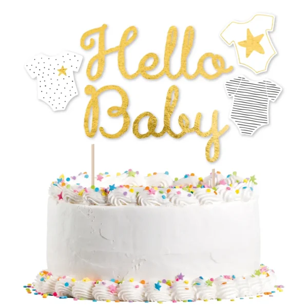 Διακοσμητικά τούρτας με σχέδιο ''Hello Baby'', για party ενηλίκων.